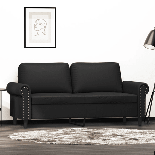 Sofá de 2 lugares - Sofá fixo 140 cm couro artificial preto Sofá de 2 lugares - Sofá fixo 140 cm couro artificial preto