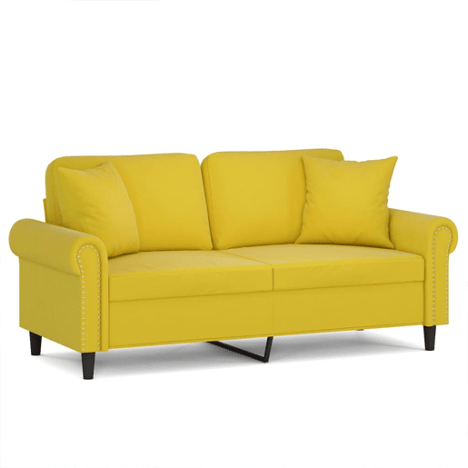 Sofá 2 lugares - Sofá fixo c almofadas decorativas 140 cm veludo amarelo