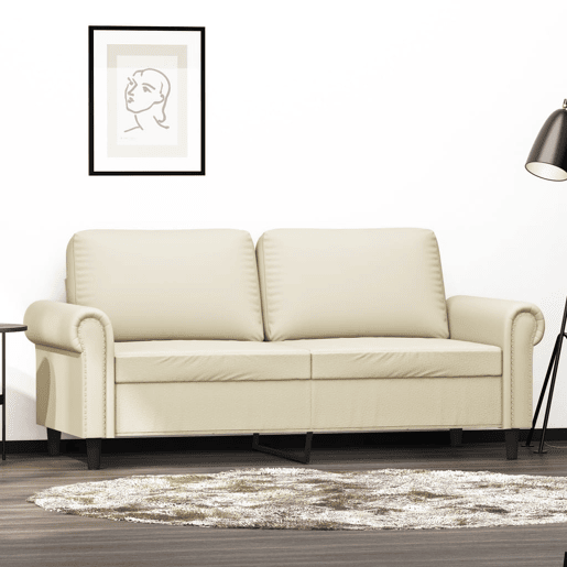Sofá de 2 lugares - Sofá fixo 140 cm couro artificial cor creme Sofá de 2 lugares - Sofá fixo 140 cm couro artificial cor creme