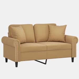 Sofá 2 lugares - Sofá fixo c almofadas decorativas 120 cm veludo castanho