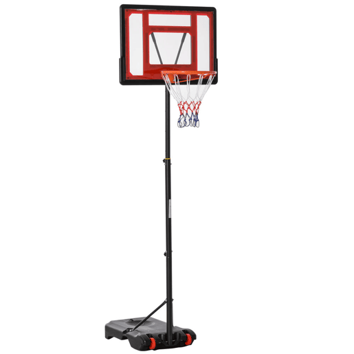 HOMCOM Tabela de Basquetebol Ajustável de 160-210cm Aro de Basquetebol com Suporte de Aço Base Recarregável 2 Rodas para Crianças e Adultos 75x83x261cm Vermelho e Preto