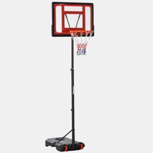 HOMCOM Tabela de Basquetebol Ajustável de 160-210cm Aro de Basquetebol com Suporte de Aço Base Recarregável 2 Rodas para Crianças e Adultos 75x83x261cm Vermelho e Preto