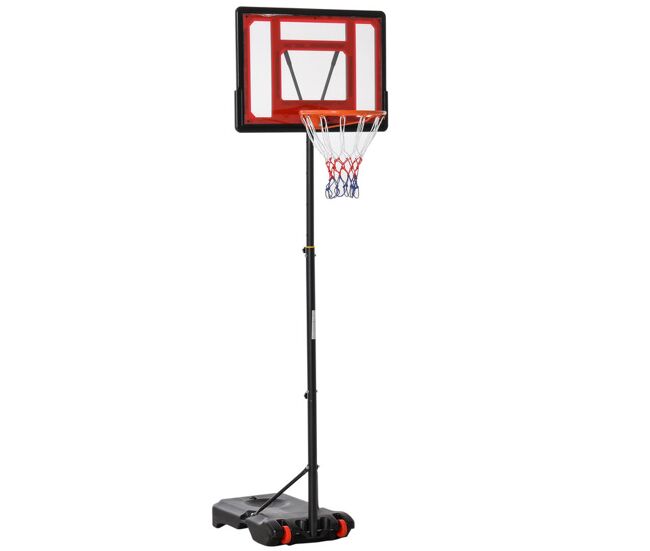 Homcom canasta de baloncesto ajustable de 205-261 cm aro de baloncesto portátil con soporte de acero base rellenable y 2 ruedas de transporte para