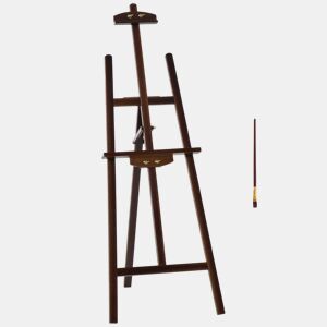 HOMCOM Cavalete Pintura de Madeira Cavalete de Desenho Estúdio Inclinável 90° com Suporte Tripé e Pincel 51,5x71,5x134,5cm Marrom