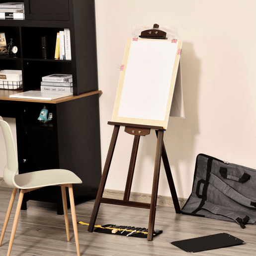HOMCOM Cavalete Pintura de Madeira Cavalete de Desenho Estúdio Inclinável 90° com Suporte Tripé e Pincel 51,5x71,5x134,5cm Marrom
