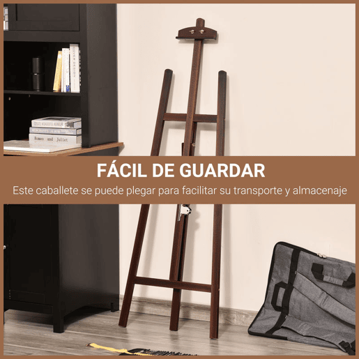HOMCOM Cavalete Pintura de Madeira Cavalete de Desenho Estúdio Inclinável 90° com Suporte Tripé e Pincel 51,5x71,5x134,5cm Marrom