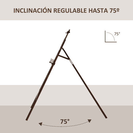 HOMCOM Cavalete Pintura de Madeira Cavalete de Desenho Estúdio Inclinável 90° com Suporte Tripé e Pincel 51,5x71,5x134,5cm Marrom