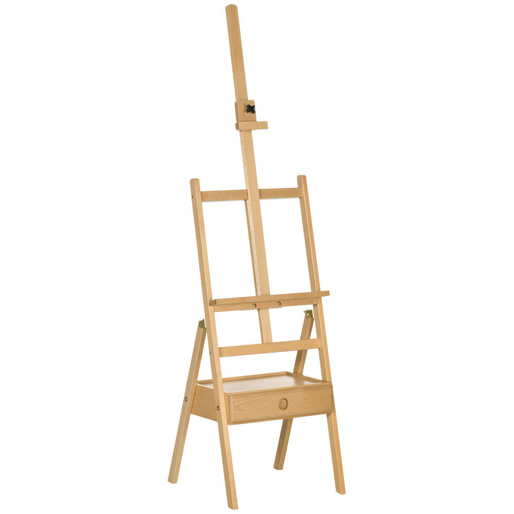 Vinsetto caballete de pintura de madera sostiene lienzos hasta 92 cm con cajón y altura ajustable caballete de estudio con marco en h 43,5x43x150-190 cm natural