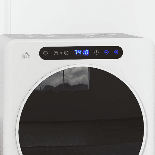 HOMCOM Máquina de Secar por Evacuação 3 KG Secadora de Roupa 1000W Função Antirrugas Função Esterilizar Temporizador Ecrã LED Tátil Tambor Aço Inoxidável 49x43x61 cm Branco