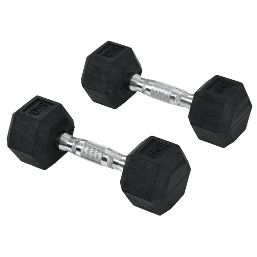 HOMCOM Conjunto de Halteres Hexagonais 2 x 5 kg Conjunto de Pesos com Barras de Conexão Kit de Treino de Fitness para Ginásio em Casa