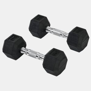 HOMCOM Conjunto de Halteres Hexagonais 2 x 5 kg Conjunto de Pesos com Barras de Conexão Kit de Treino de Fitness para Ginásio em Casa