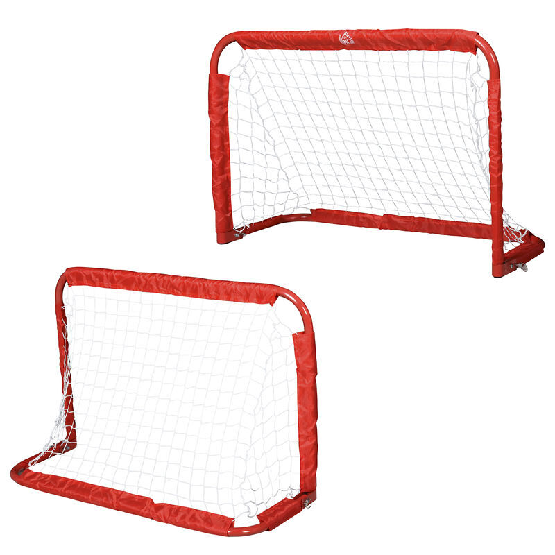 Homcom set de 2 porterías plegables de fútbol puertas de fútbol portátil con soporte de metal y red para entrenamiento en jardín aire libre 90x36x60 cm rojo
