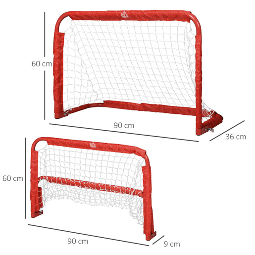HOMCOM Conjunto de 2 balizas de futebol dobráveis u200Bu200Bcom rede Tetrolon para a prática de futebol 90x36x 60cm vermelho