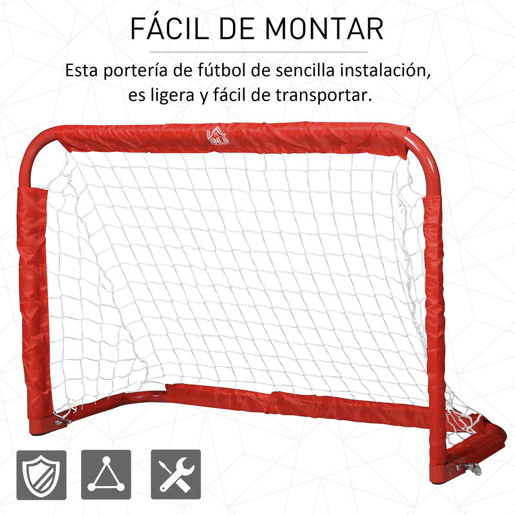 HOMCOM Conjunto de 2 balizas de futebol dobráveis u200Bu200Bcom rede Tetrolon para a prática de futebol 90x36x 60cm vermelho