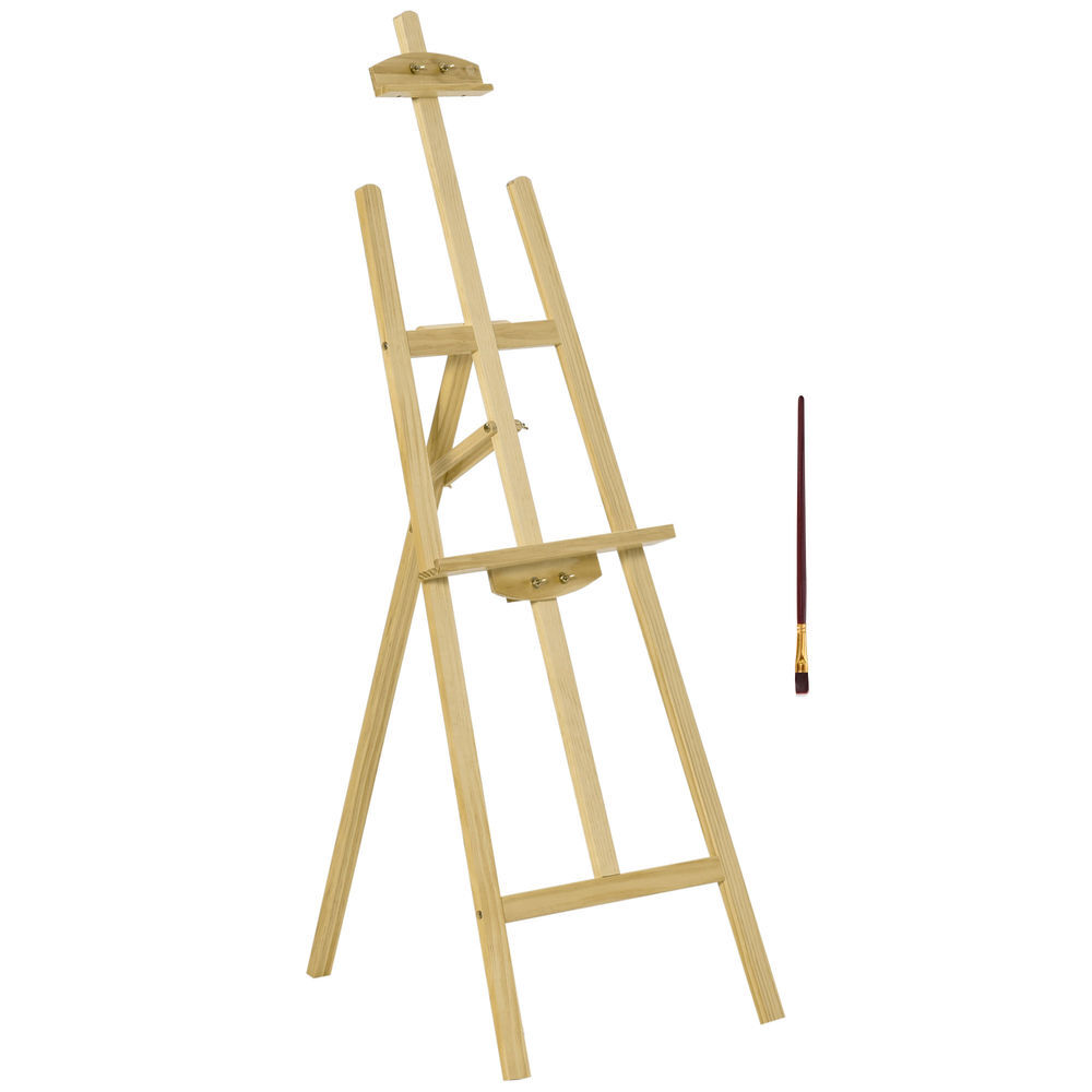 Homcom caballete de pintura de madera caballete de dibujo con ángulo ajustable de 75° soporte trípode y pincel para lienzos 51,5x71,5x134,5 cm natural
