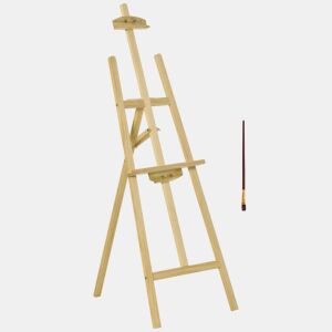 HOMCOM Cavalete Pintura de Madeira Cavalete de Desenho Estúdio Inclinável 90° com Suporte Tripé e Pincel 51,5x71,5x134,5cm Madeira Natural