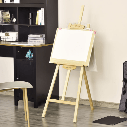 HOMCOM Cavalete Pintura de Madeira Cavalete de Desenho Estúdio Inclinável 90° com Suporte Tripé e Pincel 51,5x71,5x134,5cm Madeira Natural