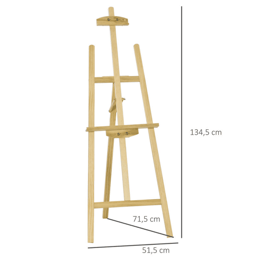 HOMCOM Cavalete Pintura de Madeira Cavalete de Desenho Estúdio Inclinável 90° com Suporte Tripé e Pincel 51,5x71,5x134,5cm Madeira Natural