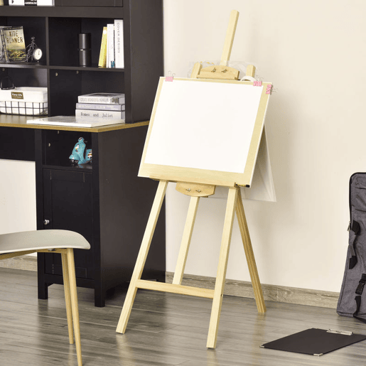 HOMCOM Cavalete Pintura de Madeira Cavalete de Desenho Estúdio Inclinável 90° com Suporte Tripé e Pincel 51,5x71,5x134,5cm Madeira Natural