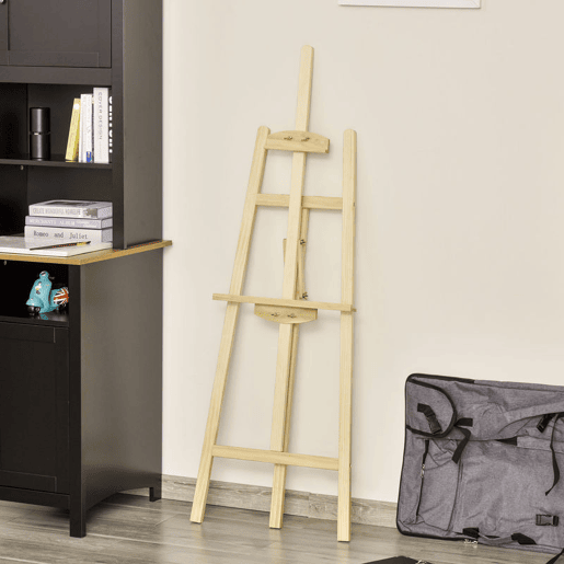 HOMCOM Cavalete Pintura de Madeira Cavalete de Desenho Estúdio Inclinável 90° com Suporte Tripé e Pincel 51,5x71,5x134,5cm Madeira Natural