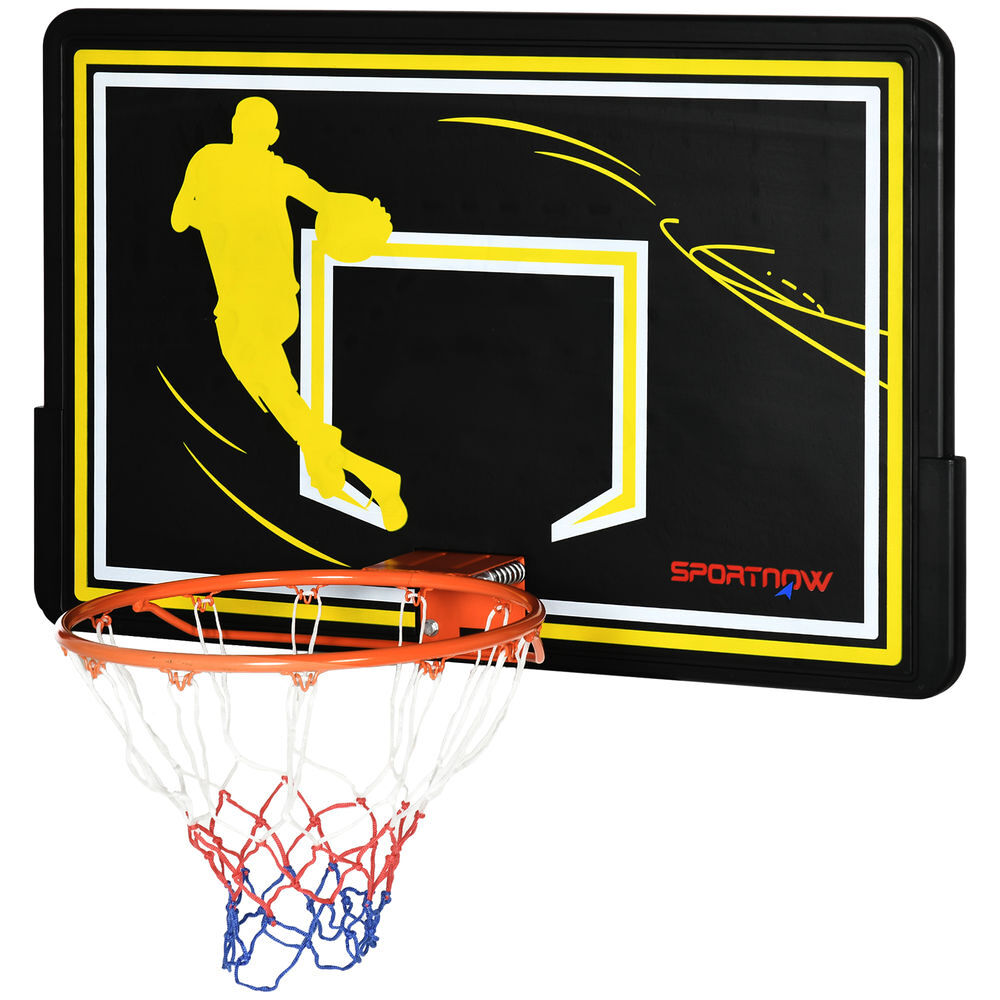 Sportnow tablero de baloncesto para interior exterior de pared aro de baloncesto canasta de baloncesto para adultos 110x90x70 cm negro y amarillo