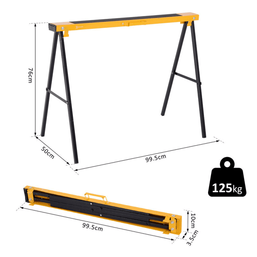 DURHAND Cavalete de Serra com Patas Dobráveis Cavalete Metálico 2 Peças com Asa Tapete Antiderrapante Máx. 125 kg Aço