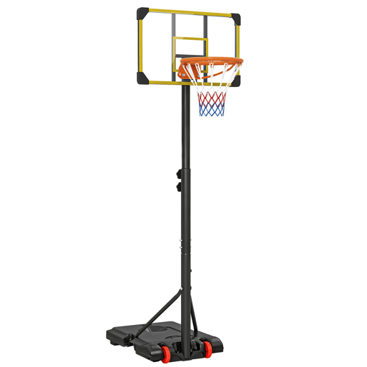 SPORTNOW Cesta de Basquetebol Exterior, Altura Ajustável 178-208 cm, Cesta de Basquetebol Portátil com Painel Resistente, Rodas e Base Recarregável com Compartimento, para Jovens e Adultos, Amarelo SPORTNOW Cesta de Basquetebol Exterior, Altura Ajustável 178-208 cm, Cesta de Basquetebol Portátil com Painel Resistente, Rodas e Base Recarregável com Compartimento, para Jovens e Adultos, Amarelo