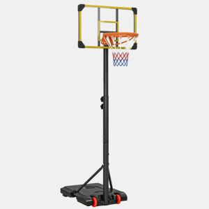 SPORTNOW Cesta de Basquetebol Exterior, Altura Ajustável 178-208 cm, Cesta de Basquetebol Portátil com Painel Resistente, Rodas e Base Recarregável com Compartimento, para Jovens e Adultos, Amarelo