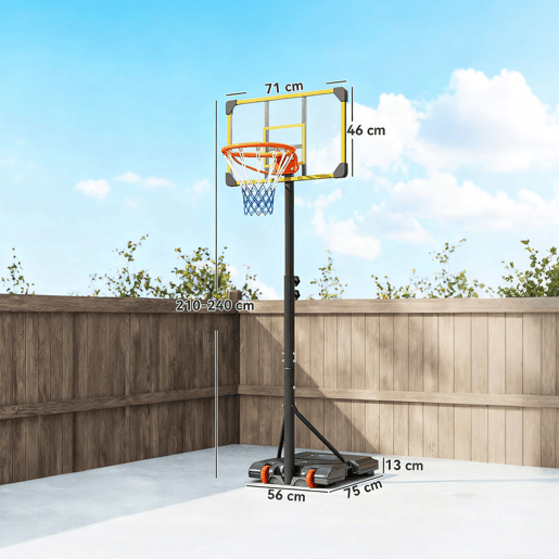 SPORTNOW Cesta de Basquetebol Exterior, Altura Ajustável 178-208 cm, Cesta de Basquetebol Portátil com Painel Resistente, Rodas e Base Recarregável com Compartimento, para Jovens e Adultos, Amarelo SPORTNOW Cesta de Basquetebol Exterior, Altura Ajustável 178-208 cm, Cesta de Basquetebol Portátil com Painel Resistente, Rodas e Base Recarregável com Compartimento, para Jovens e Adultos, Amarelo