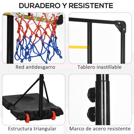 SPORTNOW Cesta de Basquetebol Exterior, Altura Ajustável 178-208 cm, Cesta de Basquetebol Portátil com Painel Resistente, Rodas e Base Recarregável com Compartimento, para Jovens e Adultos, Amarelo SPORTNOW Cesta de Basquetebol Exterior, Altura Ajustável 178-208 cm, Cesta de Basquetebol Portátil com Painel Resistente, Rodas e Base Recarregável com Compartimento, para Jovens e Adultos, Amarelo
