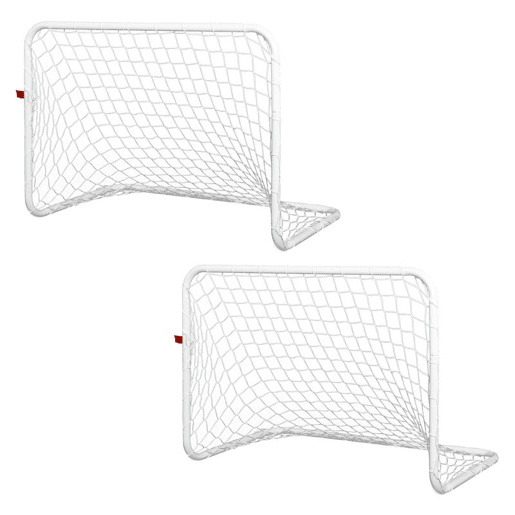 HOMCOM Conjunto de 2 Balizas de Futebol com Rede e Bola para Crianças e Adultos, Brinquedo Desportivo de Exterior para Jardim com Bomba de Enchimento, Aço e Poliéster, 78x46x56 cm, Branco