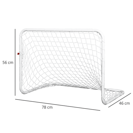 HOMCOM Conjunto de 2 Balizas de Futebol com Rede e Bola para Crianças e Adultos, Brinquedo Desportivo de Exterior para Jardim com Bomba de Enchimento, Aço e Poliéster, 78x46x56 cm, Branco