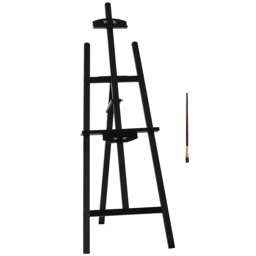 HOMCOM Cavalete Pintura de Madeira Cavalete de Desenho Estúdio Inclinável 90° com Suporte Tripé e Pincel 51,5x71,5x134,5cm Preto