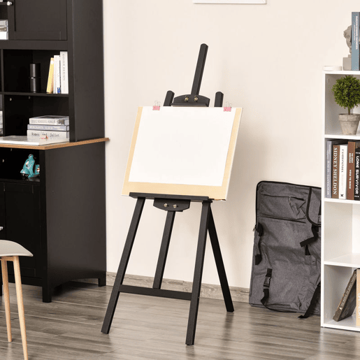 HOMCOM Cavalete Pintura de Madeira Cavalete de Desenho Estúdio Inclinável 90° com Suporte Tripé e Pincel 51,5x71,5x134,5cm Preto