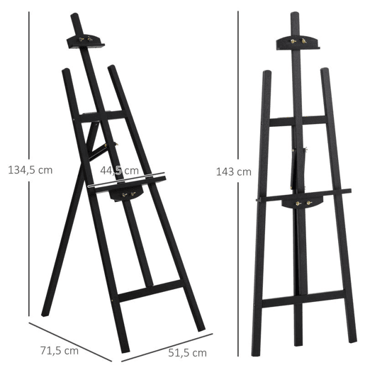 HOMCOM Cavalete Pintura de Madeira Cavalete de Desenho Estúdio Inclinável 90° com Suporte Tripé e Pincel 51,5x71,5x134,5cm Preto