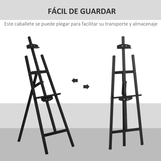 HOMCOM Cavalete Pintura de Madeira Cavalete de Desenho Estúdio Inclinável 90° com Suporte Tripé e Pincel 51,5x71,5x134,5cm Preto