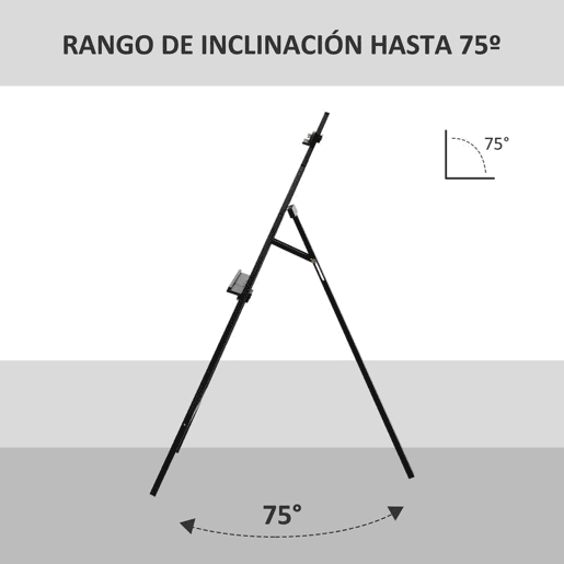 HOMCOM Cavalete Pintura de Madeira Cavalete de Desenho Estúdio Inclinável 90° com Suporte Tripé e Pincel 51,5x71,5x134,5cm Preto