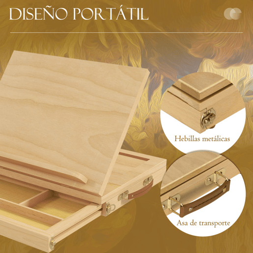 Vinsetto Cavalete de Mesa Ajustável Caixa Cavalete de Madeira de Faia com Gaveta de Armazenamento Cavalete de Desenho e Esboços Dobrável para Adultos Principiantes e Artistas 33,5x26x26 cm Madeira