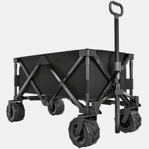 Outsunny Carrinho de Transporte Dobrável com Rodas Giratórias 360° e Guiador Ajustável 59-89 cm para Campismo Praia 108x55x61-91 cm Preto