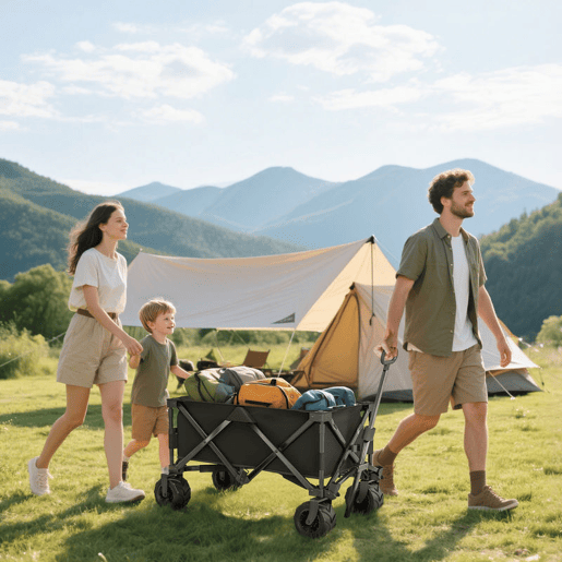 Outsunny Carrinho de Transporte Dobrável com Rodas Giratórias 360° e Guiador Ajustável 59-89 cm para Campismo Praia 108x55x61-91 cm Preto
