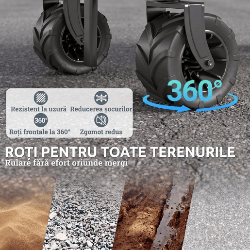 Outsunny Carrinho de Transporte Dobrável com Rodas Giratórias 360° e Guiador Ajustável 59-89 cm para Campismo Praia 108x55x61-91 cm Preto