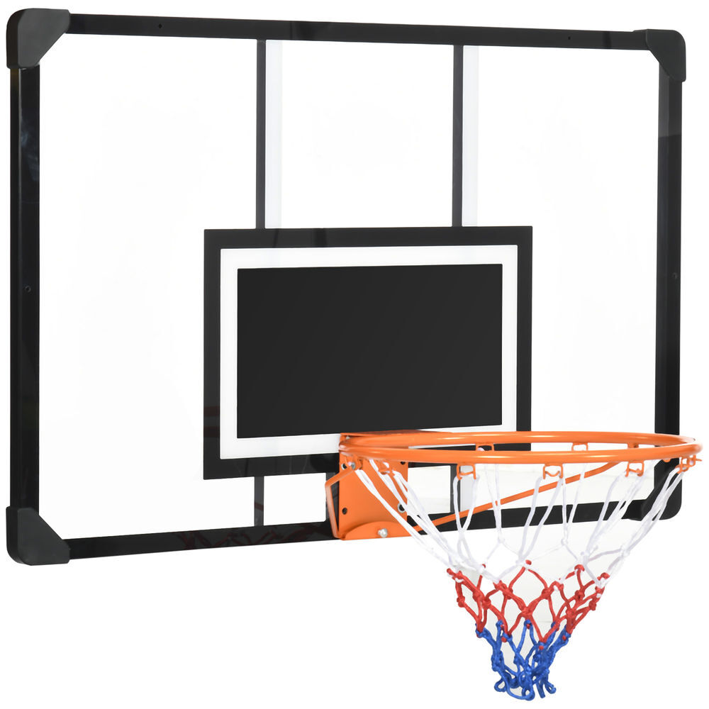 Sportnow tablero de baloncesto de pared para niños y adultos canasta de baloncesto con red diámetro de 45 cm y marco de acero para uso en interiores y exteriores 113x61x73 cm blanco y negro