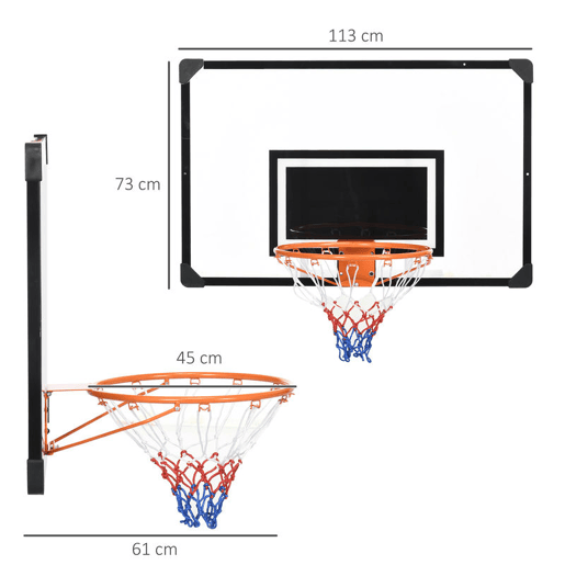 SPORTNOW Tabela de Basquetebol com Rede Tabela de Basquetebol de Parede com Quadro e Estrutura de Aço para Utilização em Interiores e Exteriores 113x61x73 cm Preto