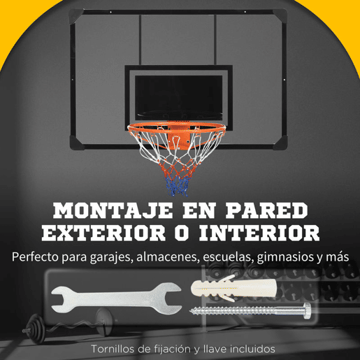 SPORTNOW Tabela de Basquetebol com Rede Tabela de Basquetebol de Parede com Quadro e Estrutura de Aço para Utilização em Interiores e Exteriores 113x61x73 cm Preto