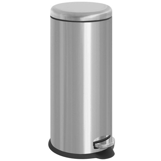 HOMCOM Balde de Lixo 30L Balde de Lixo com Abertura no Pedal Fechamento Suave e Cubo Amovível Aço Inoxidável Ø29,2x62,9 cm Prata