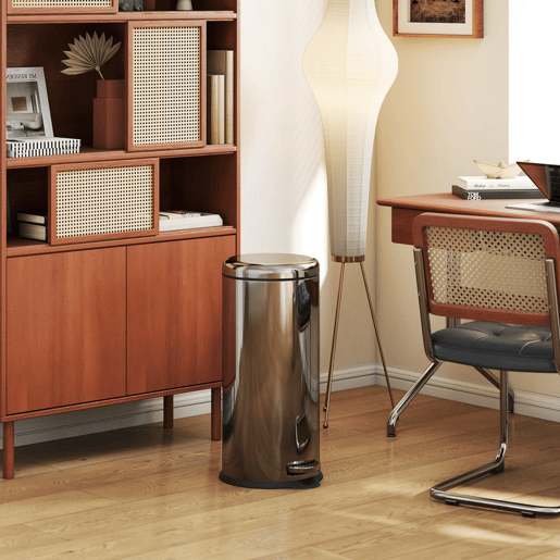HOMCOM Balde de Lixo 30L Balde de Lixo com Abertura no Pedal Fechamento Suave e Cubo Amovível Aço Inoxidável Ø29,2x62,9 cm Prata