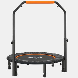HOMCOM Trampolim Fitness Ø102 Trampolim Dobrável com Pega Ajustável em 4 Níveis Estrutura de Aço para Treino de Pernas Corpo em Casa Escritório Ginásio Preto e Laranja