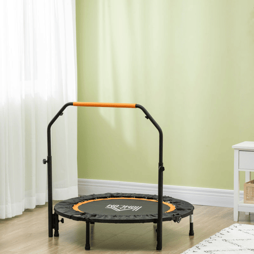 HOMCOM Trampolim Fitness Ø102 Trampolim Dobrável com Pega Ajustável em 4 Níveis Estrutura de Aço para Treino de Pernas Corpo em Casa Escritório Ginásio Preto e Laranja HOMCOM Trampolim Fitness Ø102 Trampolim Dobrável com Pega Ajustável em 4 Níveis Estrutura de Aço para Treino de Pernas Corpo em Casa Escritório Ginásio Preto e Laranja