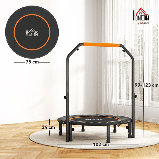 HOMCOM Trampolim Fitness Ø102 Trampolim Dobrável com Pega Ajustável em 4 Níveis Estrutura de Aço para Treino de Pernas Corpo em Casa Escritório Ginásio Preto e Laranja HOMCOM Trampolim Fitness Ø102 Trampolim Dobrável com Pega Ajustável em 4 Níveis Estrutura de Aço para Treino de Pernas Corpo em Casa Escritório Ginásio Preto e Laranja