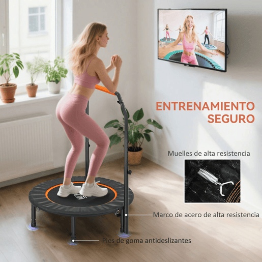 HOMCOM Trampolim Fitness Ø102 Trampolim Dobrável com Pega Ajustável em 4 Níveis Estrutura de Aço para Treino de Pernas Corpo em Casa Escritório Ginásio Preto e Laranja HOMCOM Trampolim Fitness Ø102 Trampolim Dobrável com Pega Ajustável em 4 Níveis Estrutura de Aço para Treino de Pernas Corpo em Casa Escritório Ginásio Preto e Laranja